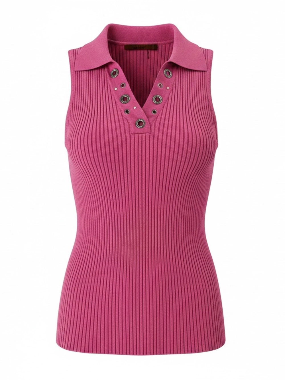 Ribbed Sleeveless Embellished Tank - Fuchsia Pink
